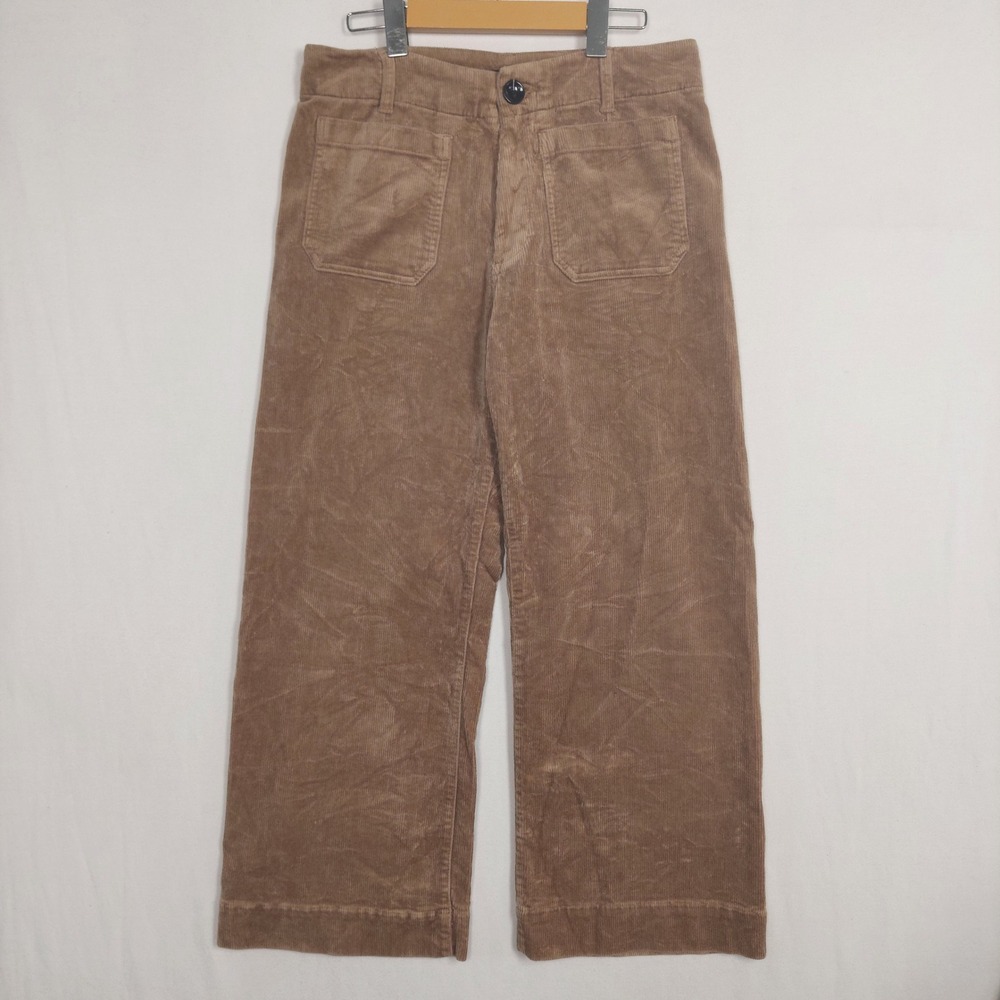Quince Organic Stretch Corduroy Cropped Wide Leg Pants Warm Brown 8 LB46687